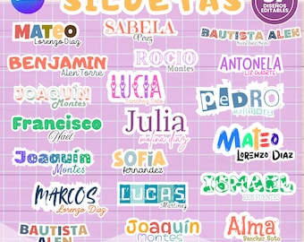 Gepersonaliseerde schoollabels met silhouetomtrek | 57 bewerkbare ontwerpen in Canva | Naamstickers | Printbaar PDF-bestand voor de start van het schooljaar