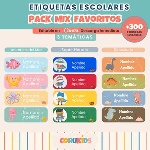 School Name Labels for Kids | 300+ Editable Canva Labels | Dinosaur, Superhero & Sea Animal Themes | Back to School Bundle