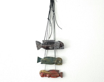 Set: Handmade Wooden Fish, Wall Decor, Statement Necklace, Shelf Statues, Hand-painted Wood Pendants Set