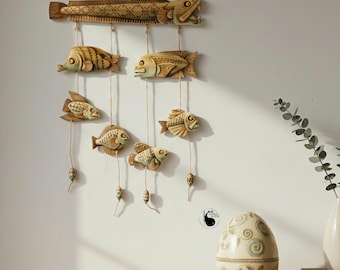 Handmade Wooden Fish Mobile, Coastal Nursery Decor, Beach House Art