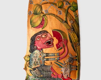 I, Goat, Watermelon, Wooden Wall Art, Symbol of Joy of Life, Author's Style, OOAK.