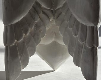 Hand Carved Wooden Winged Heart Sculpture, 5th Anniversary Wood Gift, Personalized Angel Heart