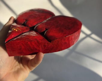 Double-sided carved wooden sculpture, Abstract 18+, Modern decor, Red "Heart-Buns" statue, special gift