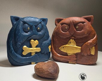 Set of wooden cat and dog sculptures, fun accent for the interior, modern decor