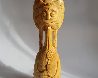 Wooden art sculpture Sun-faced, Unique Home Decor, Authors style, Wedding gift