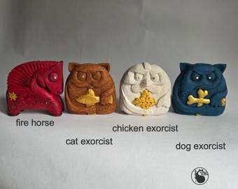 Hand Carved Wooden Totem Animal Figurine, Slavic Folk Art Decor