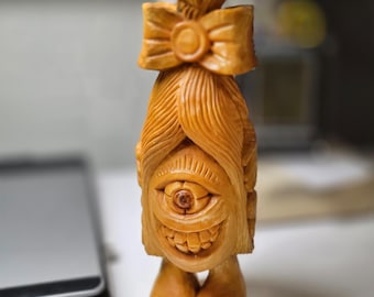 Bizarre Creature Art, Handmade Sculpture, Quirky Wooden Decor, Gift for Girl
