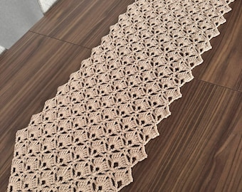 Handmade Crochet table runner-beige cotton lace,boho home decor