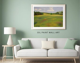 Serene Countryside Landscape Print Rustic Farmhouse Wall Art Vintage Country Field Decor Nature Landscape Painting Download Rural Pastel Art