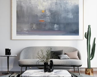 Modern Abstract Wall Art Print Grey & Orange Minimal Art | Moody Contemporary Digital Painting | Bold Color Accent Decor Printable  Download