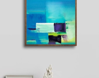 Arte murale astratta blu turchese / Stampa geometrica acquamarina audace / Pittura digitale moderna / Decorazione contemporanea / Download di opere d'arte stampabili