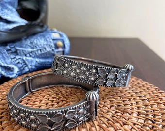 Oxidized Silver Leaf Bangles| Tribal Kada Bracelet | Indian Festival Bangle| Indian Kada Bangles |Gift for Her | Oxidized Silver Kada Bangle