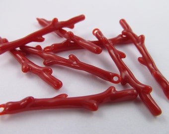 30 Vintage 35mm Red Plastic Branch Coral Beads Bd168
