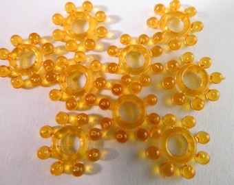 80 Vintage 10mm Transparent Orange-Gold Plastic Flower Beads Bd586