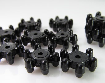 40 Vintage 12mm Black Plastic Spacer Puzzle Beads Bd996