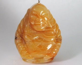 Vintage Jumbo Faux Marbelized Honey Buddha Pendant Pd729