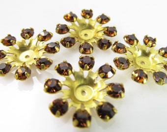 6 Vintage Swarovski Smoke Topaz Crystal Finding Components Cr54