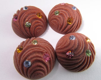 2 Vintage 18mm Rhinestone Matte Cocoa Swirled Acrylic Cabochons Cb50