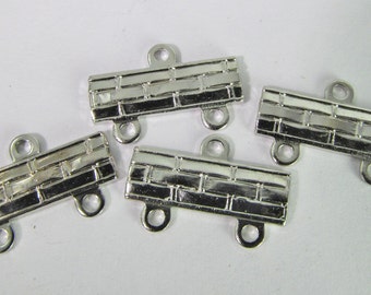 10 Vintage 17mm Silver Plated Brick Pattern Two-Strand  Brass Connectors Con254