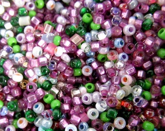 10 Grams Vintage Multi-Color Pastel and Metallic Pink and Lilac Italian Glass Seed Bead Bugle Bead Mix VG164