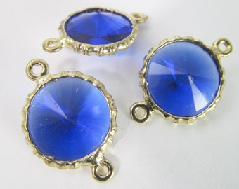 6 Vintage 26mm Clear Sapphire Blue Faceted Rivoli Channel Set Lucite Connectors Con261