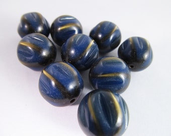 20 Vintage Lucite 12mm Carved Navy Blue Beads Bd309
