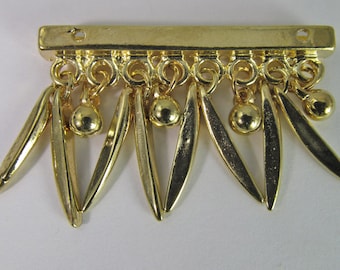 2 Vintage 43mm Spiky Polished Gold Metal Bar Pendant Pd768