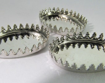 8 Vintage 18x12 Oval Silver-Plated Brass Crown Bezel Settings Mt216