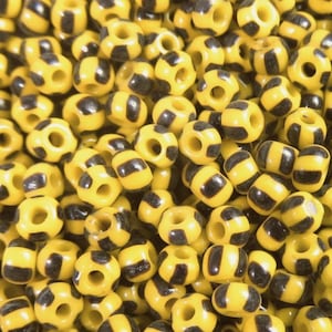 10 Grams Vintage Golden Yellow and Black Striped French Seed Beads VG116