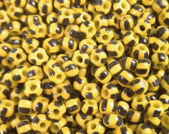 10 Grams Vintage Golden Yellow and Black Striped French Seed Beads VG176