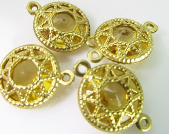 6 Vintage 18x13mm Light Topaz Faceted Brass Filigree Two-Loop Connectors Con212