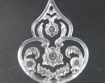 4 Vintage 45mm Clear Filigree Floral Acrylic Pendant Pd659