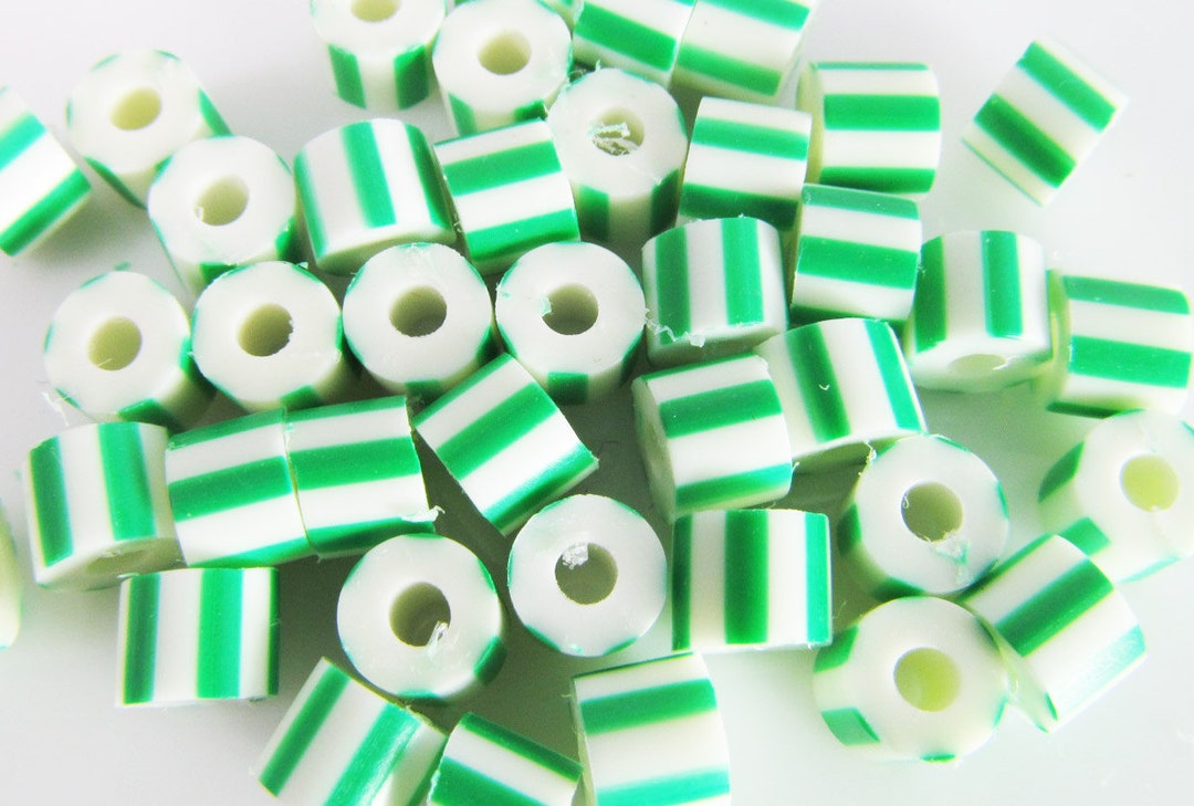 200 Vintage Green and White Striped Plastic Tube Beads Bd1138 Etsy
