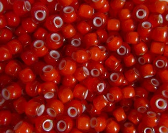 Antike Glasperlen Rose Red White Inside Whiteheart Seed Beads Trade Beads 1800's