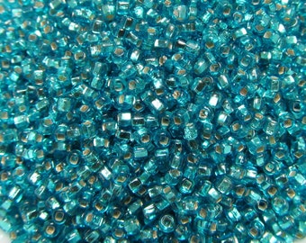 10 Grams Vintage Aqua Blue Metallic-Lined Italian Glass Seed Beads VG231