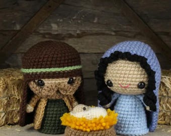 Handmade Amigurumi Nativity Set, Crochet Mary Joseph Baby Jesus, Soft Plush Christmas Manger Scene Decor Gift
