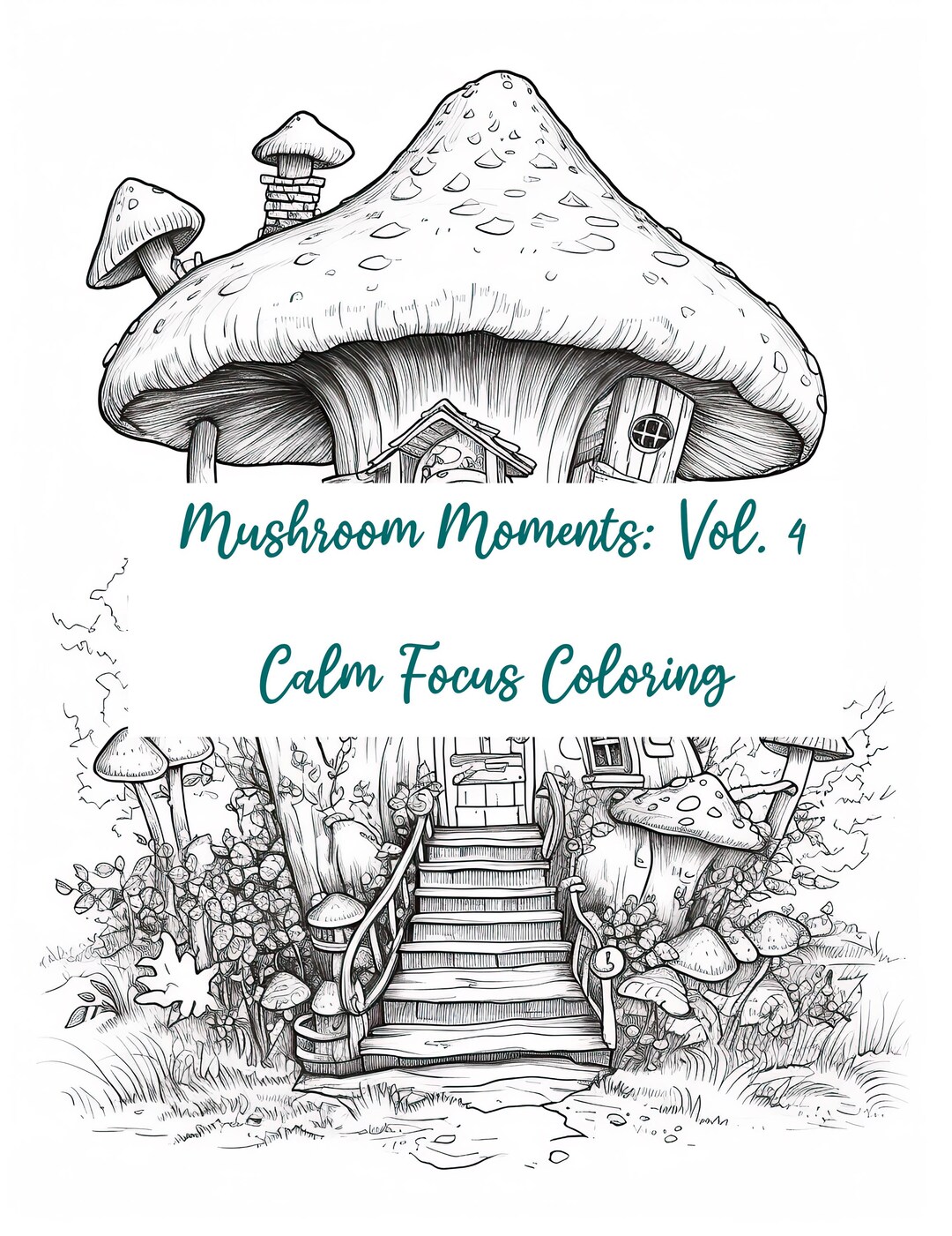 Whimsical Forest Cottage Coloring Pages | Mushroom Home Printable Art ...