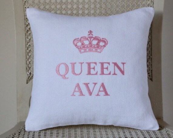 A Custom Embroidered Pillow Cover With Regal Crown And Name Etsy