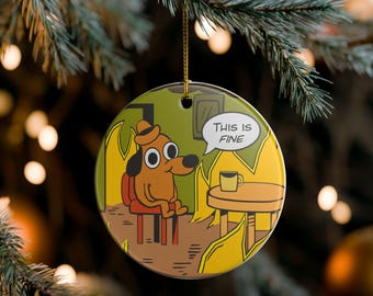 Its fine Ornament | Its Fine Emoji Ceramic Ornament | Tearful Winter Character Ornament | Christmas Decoration Ornament