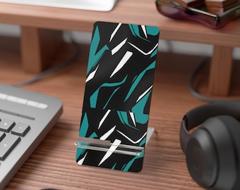 Teal & Black Pattern Phone Stand, Team Phone Stand, Fan Phone Stand, Racing Phone Stand, Motorsport Phone Stand