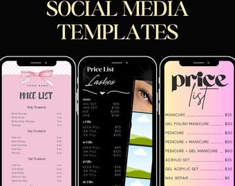 Book now,  Lashes, Nail, Salon, Spa,  Price List Instagram Templates, Editable  (Digital Download)