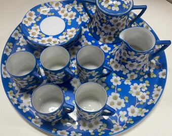 Vintage Noritake Japanese Tea Set – Set of 5 | Blue Floral Cherry Blossom Design