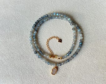 Labradorite Hamsa Beaded Necklace • Dainty Boho Gemstone Necklace • Christmas Gifts for her