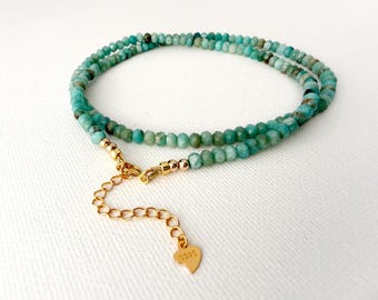 Collana di perline di larimar naturale • Girocollo di cristallo curativo a strati • Regalo di gioielli con pietre preziose autentiche