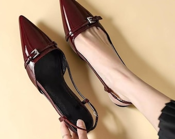 Zapatos de tacón bajo vintage estilo gatita, zapatos de tacón bajo puntiagudos de verano, zapatos de tacón con hebilla