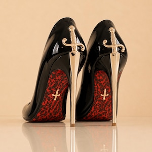 Black Pointed Toe Stiletto Heels, Sword Detail Pumps, Women's High Heel Shoes, Elegant Black Dress Heels, Statement Party Footwear