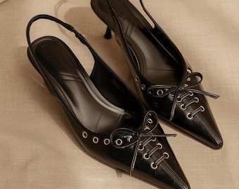 Women Elegant Kitten Heel Dress Shoes Toe Mules Pointed to Bachelorete Party Outfit, Pumps kitten heels Buckle Pumps