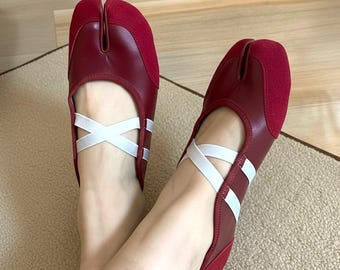 Zapatos Tabi de cuero vintage para mujer, mocasines con punta dividida, bailarinas japonesas, mocasines retro hechos a mano, zapatos de tierra, zapatillas de fieltro.