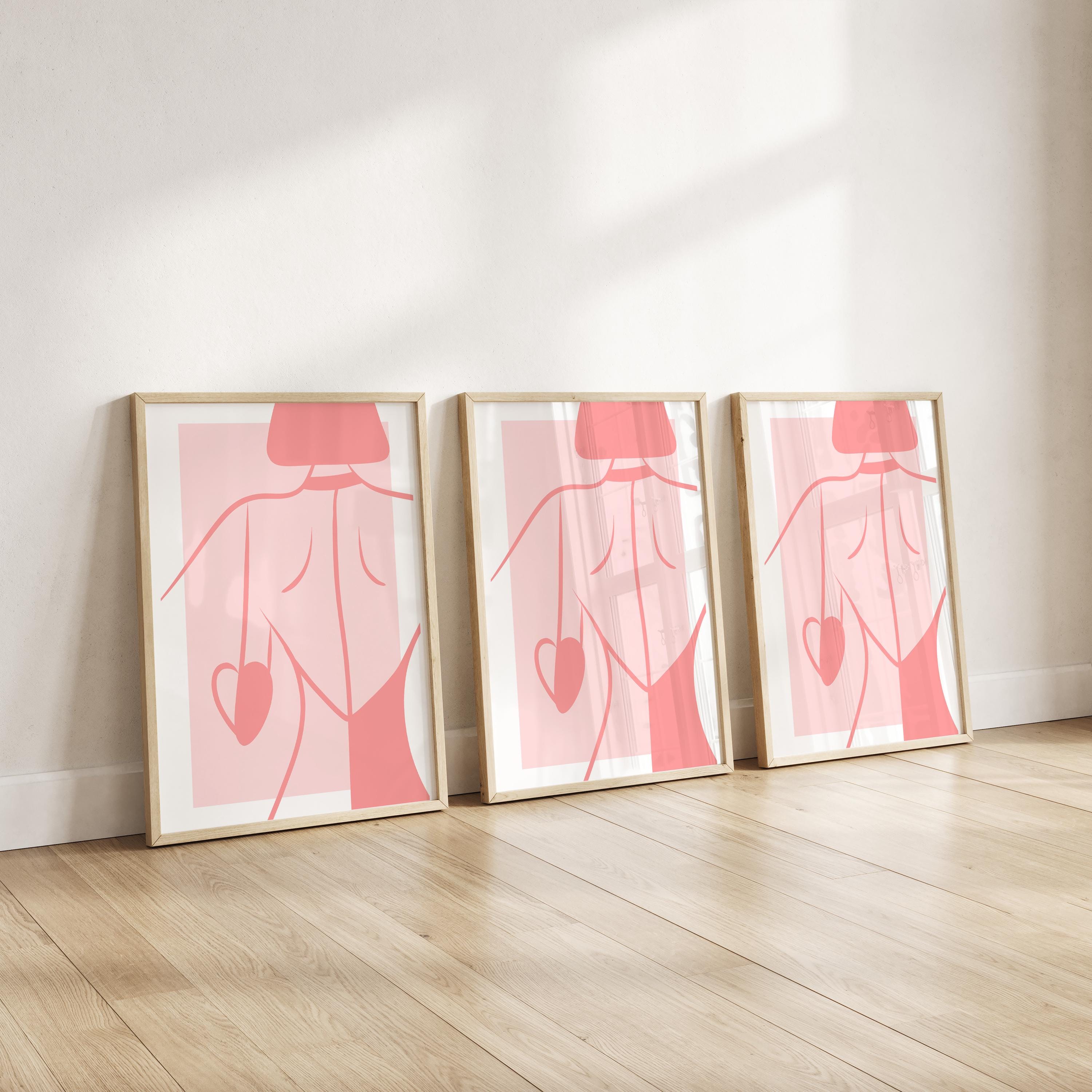 Minimalist Abstract Woman Line Art Print | Pink Female Body Wall Art ...
