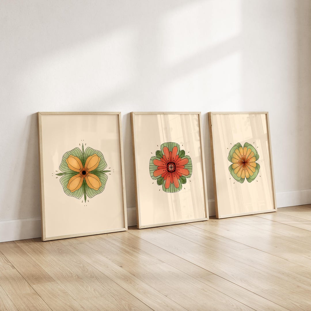 Boho Floral Wall Art Set of 3 | Botanical Prints | Minimalist Flower ...